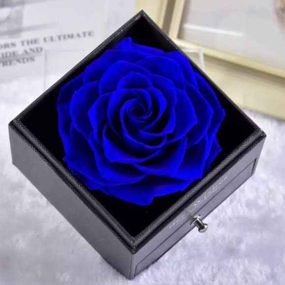 Preserved Rose In a Acrylic Box with Silver Plated April Birthstone Necklace - Picture 8 of 15